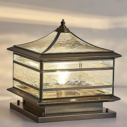All Copper Steel Glass Outdoor Post lights, Waterproof Pillar Light, Vintage Patio Lawn Column Lamp,outdoor column lights,Deck Lights, Lantern Fence Lamp Fixture E26 Base (Wiring E26 Base, 10X10in)