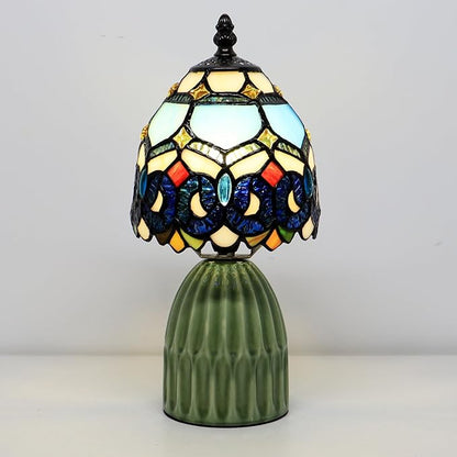 Tiffany Lamp Stained Glass Mushroom Table Lamps 6X6X12.5 Inch Blue Jewelry Baroque Style Small Night Light Ceramic Base Mini Accent Desk Light Suitable for Bedside Table Bedroom Children Room