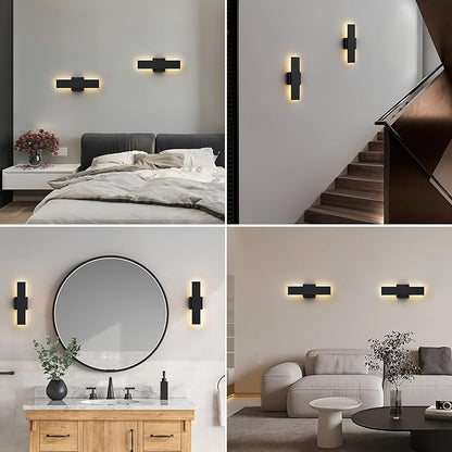 2 Pack 15.75 inch Modern LED Outdoor Wall Light, 3000K 4000K 5000K 10%-100% Dimmable Lights for Outside, IP65 Waterproof Exterior Long Wall Lights for House, Porch, Garage, Patio, Yard, Entrance Black