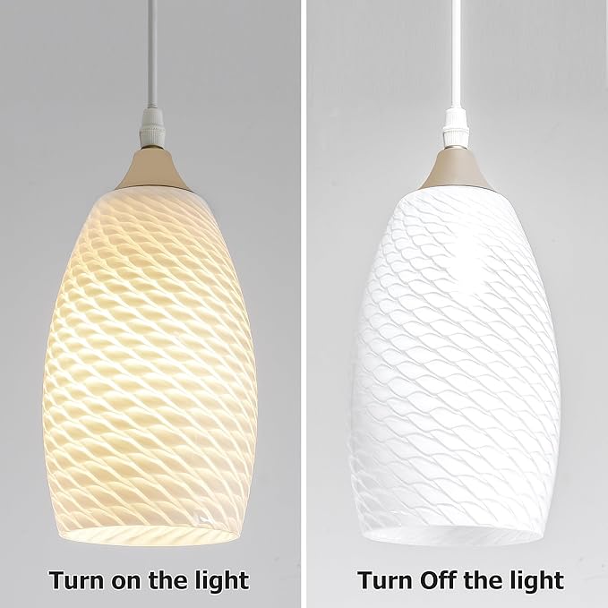 GO&SO 2-Pack Milky-White Ripple Oval Glass Lamp Shades - Hand-Blown Art Glass Pendant Light Fixture, E26 Base, 7.8"H, 1.57" Fitter, Mini Chandelier Replacement Shades Set for Kitchen Dining Room