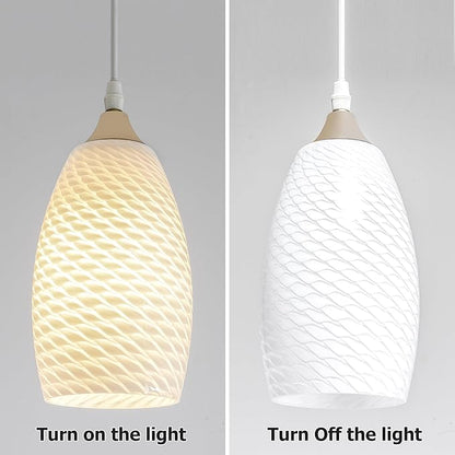 GO&SO 3 Packs Milky-White Ripple Oval Glass Lamp Shades - Hand-Blown Art Glass Pendant Light Fixture, E26 Base, 7.8"H, 1.57" Fitter, Mini Chandelier Replacement Shades Set for Kitchen Dining Room