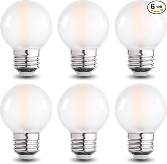 Frosted G16.5 Led Bulb, Matt Vanity Globe Light Bulbs, E26 Dimmable Globe Small Round Edison Light Bulbs, 6w 2700k Vintage LED Filament Edison Bulb