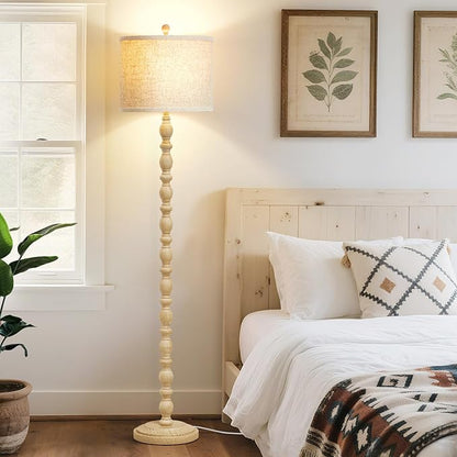 62" Floor Lamps for Living Room, Adjustable Color Temperature Standing Lamp, Vintage Farmhouse Floor Lamp with Rotary Switch, Rustic Resin Tall Lamps for Living Room, Bedroom, Office, Corner (Cream)