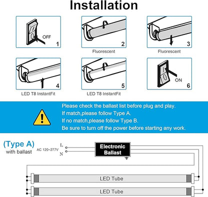 H&B Luxuries 4FT T8 LED Tube Light, Type A+B, 5 Power(12W-22W) & 5 Colors(3500K-6500K) All in 1,Plug and Play or Ballast Bypass, T8 T10 T12 Fluorescent Bulbs Replacement, ETL DLC (24 Pack)