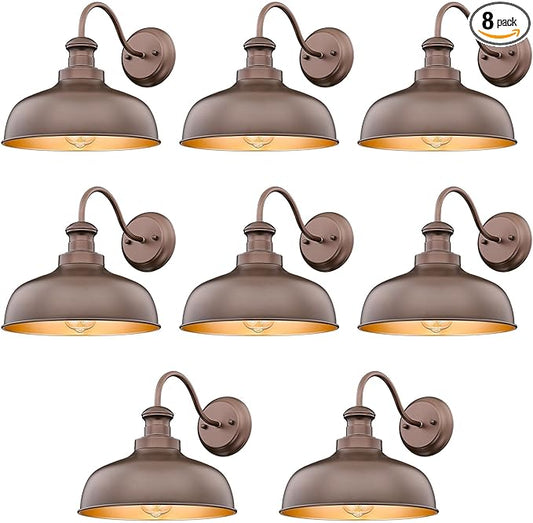 Outdoor Farmhouse Barn Light, Outside Wall Sconce, Weather Resistant Anti-Rust Farmhouse Exterior Wall Light, Outdoor Lantern Lamp for Porch, Garage, Patio, Entryway(Oil-Rubbed Bronze, 8 Pack)