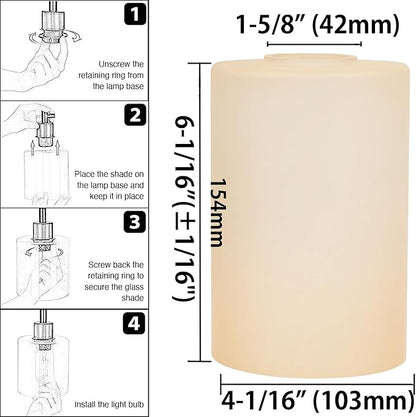 Glass Lamp Shade Replacement Globe & Cover for Light Fixture, 6-1/16" Height 4-1/16" Diameter, 1-5/8 inch Fitter, 5 Pack Light Amber Frosted Cylinder Glass Shade