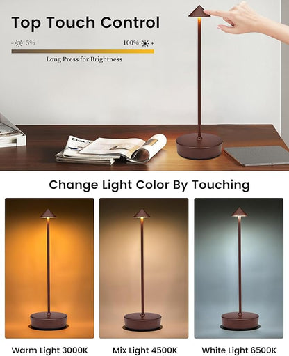 Cordless Led Table Desk Lamp 2 Pack, 7000mAh Battery Outdoor Table Light Waterproof for Restaurant Patio Camping Home Decor, USB-A Output, Brightness Memory, Dimmable