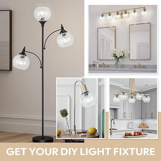 2 Pack Lamp Globe Glass Shade, Clear Striped Glass Glassshade Covers Replacements for Light Fixtures, 1.65 Inch Fitter Globes Lampshades for Wall Sconces Chandelier Bath Vanity Lights Pendants