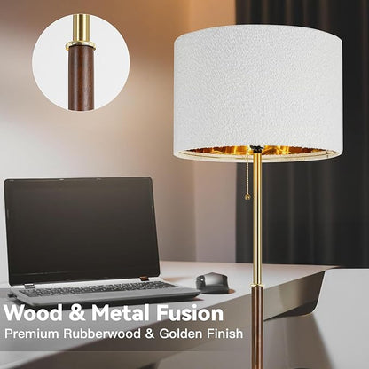 Wood Floor Lamp for Living Room Gold Traditional Farmhouse Floor Lamps Mid-Century Pole Lamp with Linen Lamp Shade, Standing Tall Floor Lamps for Bedrooms and Office (Gold)