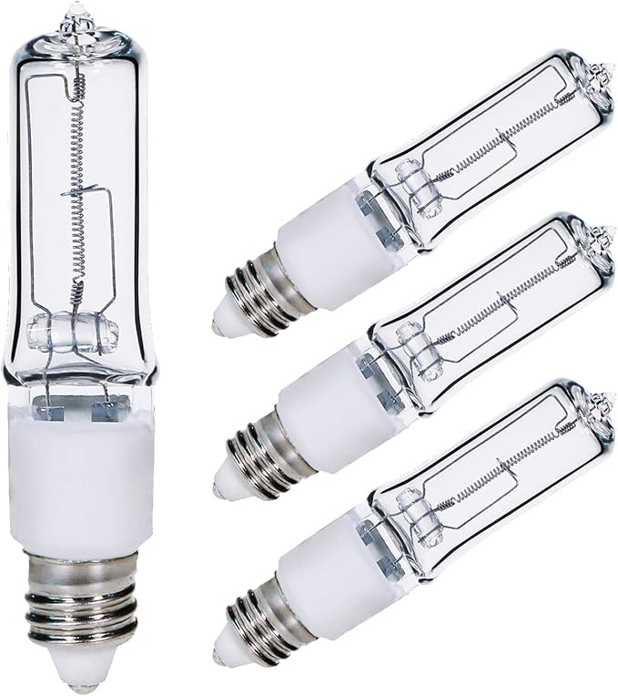 JDE11 75W Halogen Bulb, E11 Mini Candelabra Base, 1050 Lumens, Quartz Glass, 4-Pack