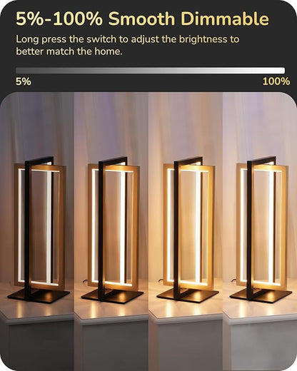 EDISHINE LED Table Lamp, 3 Color Temperatures Bedside Lamp (3000K 4500K 6000K), Stepless Dimmable Nightstand Lamp for Living Room Bedroom Office, Dual-Frame Rectangle, Angle Adjustable 850LM 18W