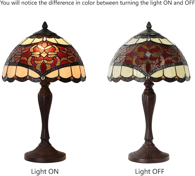 Bieye L10869 Baroque Tiffany Style Stained Glass Table Lamp for Home Decoration (12-inch, Red)