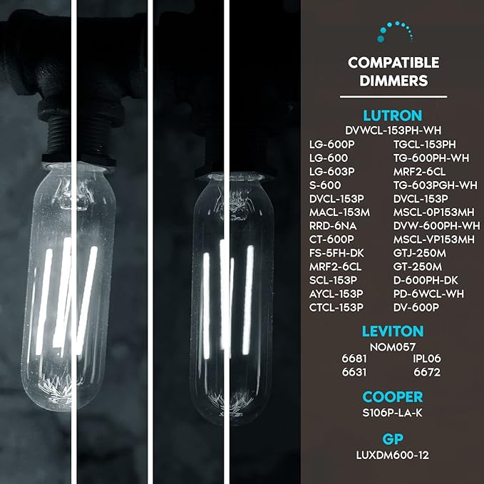 LUXRITE Vintage T9 LED Tube Light Bulbs 60W Equivalent, 5000K Bright White, 550 Lumens, Dimmable Edison Tubular Light Bulbs 5W, Clear Glass, LED Filament Bulb, UL Listed, E26 Standard Base (6 Pack)