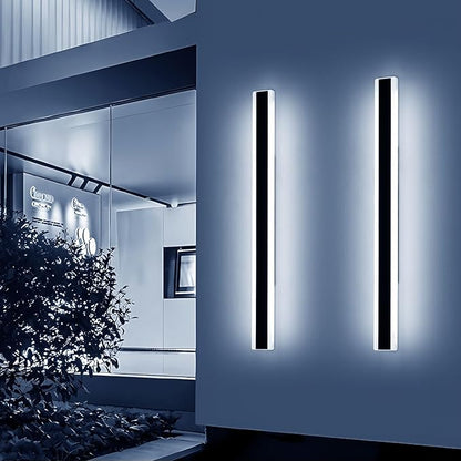 2 Pack Long Outdoor Wall Light Fixture, 47.2inch Porch Modern Wall Lighting, 6000K Cold White, IP65 Waterproof, White Acrylic, 42W, Black Strip Exterior Sconce for House, Garage, Garden, Fence