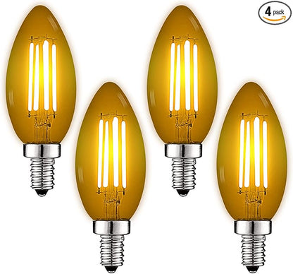 Luxrite E12 LED Filament Yellow Light Bulbs, 4.5W (40W Equivalent), Colored Glass Candelabra Bulb, UL Listed, E12 Base, Indoor Outdoor, Porch, Decoration, Party, Holiday, Event, Home Lighting (4 Pack)