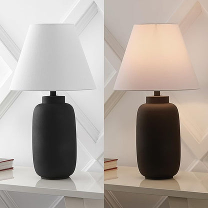 JONATHAN Y JYL5603A-SET2 24.5" Modern Minimalist Table Lamp Set of 2, Matte Black Ginger Jar Farmhouse Bedside Lamps for Bedroom, Living Room, Office with White Linen Shade, LED Bulbs Included