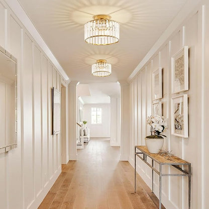 Crystal Gold Semi Flush Mount Ceiling Light Modern Hallway Light Fixture Metal Close to Ceiling Lamp for Kitchen Living Room Bathroom Entryway Bedroom(10.63 inch)