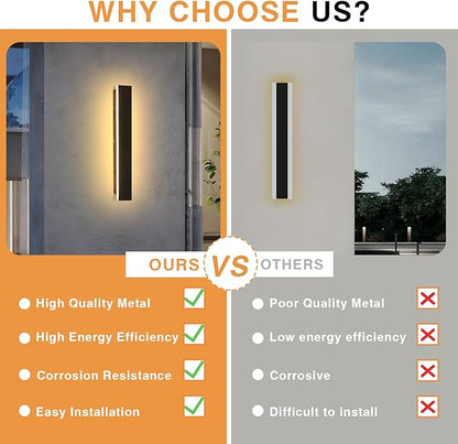 Long Outdoor Wall Light 2 Pack 23.6 Inch Modern Outdoor Lights 3000K Exterior Porch Lights IP65 Waterproof Linear LED Exterior Wall Light for Front Door Garage Courtyard