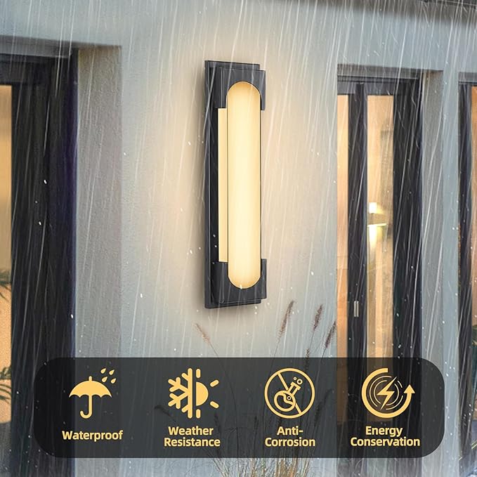 Modern Outdoor Wall Light, 24W IP65 Waterproof Exterior Porch Light, Dimmable LED Outdoor Wall Sconces for Garage Patio Front Door Entryway, 3000K