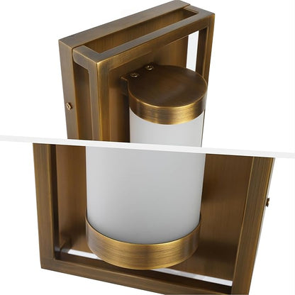 Hyunbae Outdoor Wall Sconce, Mid Century Modern Outdoor Wall Light Fixtures, 15W Dimmable LED Exterior Lights for House Patio Porch Garage Entryway Doorway, Brass, 3000K