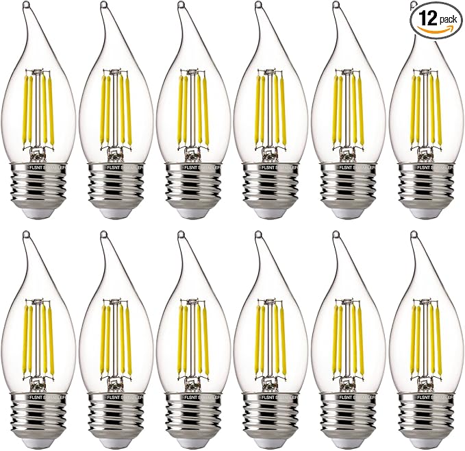 FLSNT LED Chandelier Edison Bulbs 5000K Daylight, 60W Equivalent, Dimmable CA11 E26 Base LED Candelabra Bulbs, 550LM, 12 Pack UL,CA65 Listed.