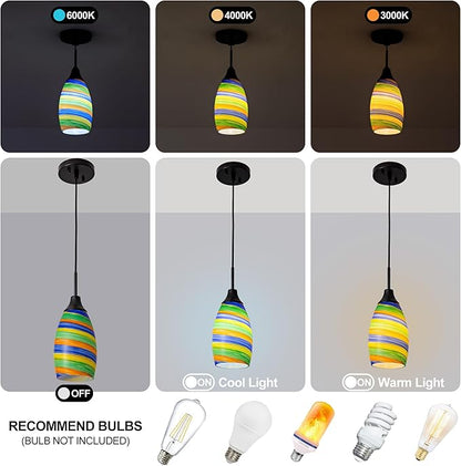 Mini Glass Pendant Light,4.72" Rainbow Hanging Lights 1-Pack Handblown Oval Rainbow Art Glass Hanging Pendant Light for Kitchen Island,Dining Room,Living,Foyer,Hallway, Entry