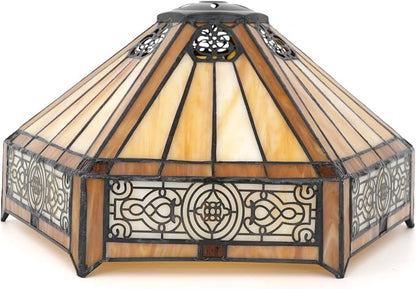 Tiffany Lamp Shade Replacement, 12 Inch Openwork Hexagon Stained Glass Vintage Handmade Cute Decor Ceiling Light Shade for Table Lamp Pendant Light