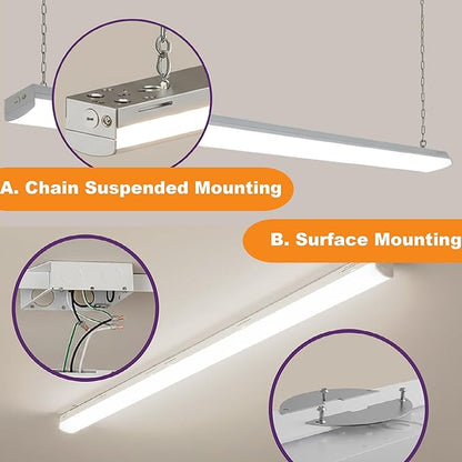 6 Packs 4FT LED Strip Light, 45W/38W/34W Selectable, 3500K/4000K/5000K CCT Tunable, 120–277V, 130 LM/W, 0–10V Dimmable, DLC 5.1S, UL Listed, Commercial Linear Fixture