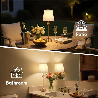 NIORSUN Portables Cordless Table Lamp Set of 2, Battery Operated Lamp, Bedside Table Lamp with Warm White,3 Way Dimmable Touch Desk Lamp for Bedroom Living Room Restaurant Whtie Shade (Gold)