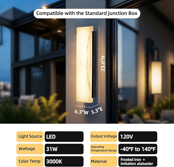Outdoor Wall Sconce, Waterproof Porch Wall Lighting, Modern Outdoor Wall Lights with Acrylic Lampshade, 31W Dimmable LED Exterior Lights for House Garage Patio Front Door Entryway, 3000K