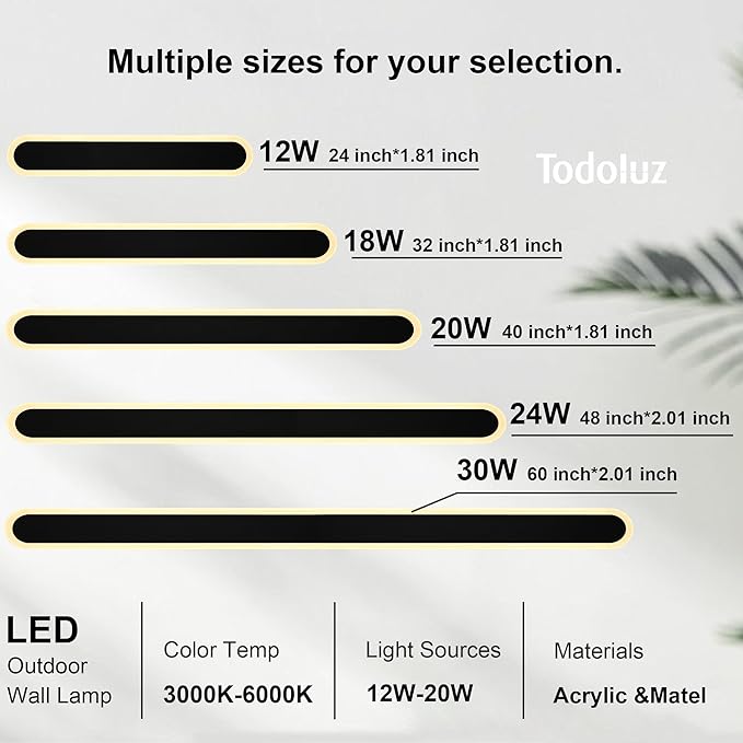 TODOLUZ 2-Pack 60-Inch Long Outdoor Wall Sconce, IP65 Waterproof Light Fixture with Build-in Integrated LED Chips for Garage House Porch, Wall Mounted Lamp 5 Color (3000K/3500K/4500K/5000K)