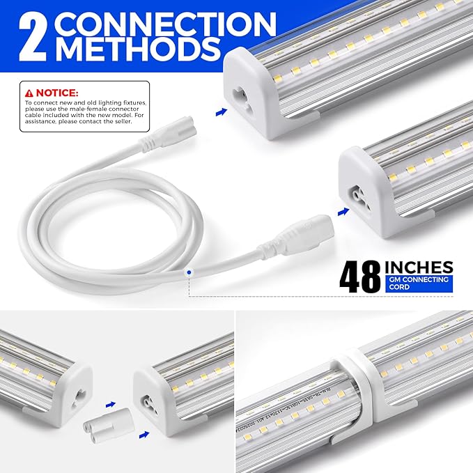 Barrina T8 LED Shop Lights for Workshop 4FT, 50W, 5000K, ‎Daylight White, Clear Cover, Ceiling, V-Shape Shop Light Fixture, Garage, Warehouse, Basement, ETL Listed, 2 Packs