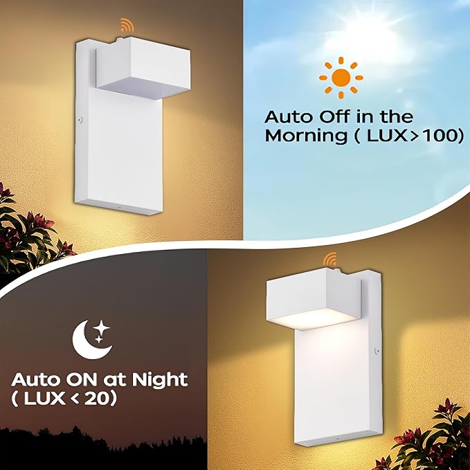 Alighting Outdoor Light Fixtures with Dusk to Dawn Sensor, White LED Porch Lights, 3000K Warm White, Rust-Resistant Modern Waterproof Wall Lantern for for Porch, Patio, Garage, Entryway