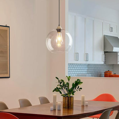Clear Glass Pendant Lights Kitchen Island Lighting Globe Pendant Light Fixtures Modern Pendant Lighting for Kitchen Island Bedroom Living Dining Room Light Fixture(9.84in, 1-Pack)