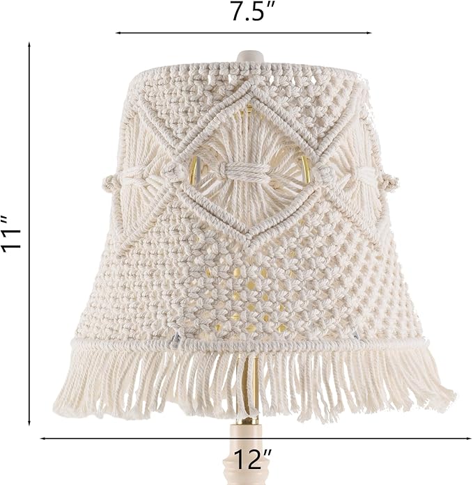 Boho woven Lamp shade Medium White Ivory Lampshade 7.5``Top x 12``Bottom x 11``High(Spider) Handmade Lamp shade for Table Lamp & Bedside Lamp - Replacement Tassel Lampshade