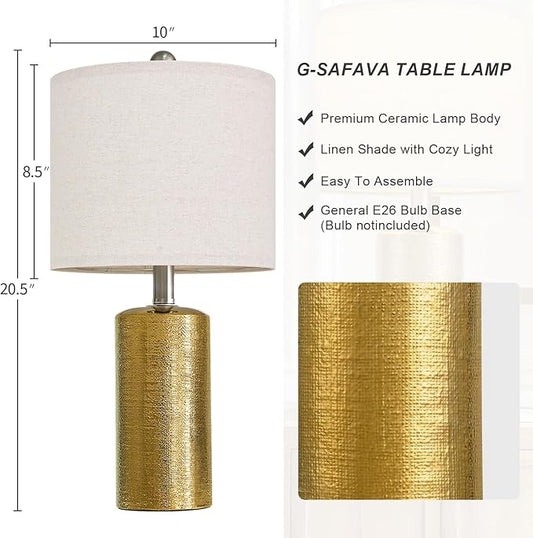 20.5" Small Table Lamps for Living Room Lamp Single Ceramic Lamps for Bedroom Bedside Lamps Modern Boho Lamps for Night Stands Farmhouse Nightstand Lamp Side End Table Lamp, Gold