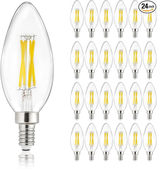 Depuley LED Light Bulbs E12: Candelabra Candle Light Bulb 4W Equivalent 40W Incandescent - LED Chandelier Light Bulbs 5000K Daylight - C35 Clear Filament Bulb E12 Base 500 LM 90+ CRI 24 Pack