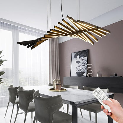 JAYMP Designer Chandelier Modern Dimmable LED Pendant Light, Adjustable Strip Light Bar, Remote Control Kitchen Island Dining Room Hanging Lamp, Matte Black 20 Lights