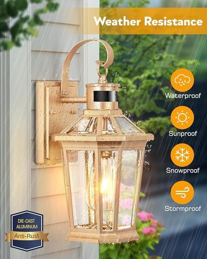 VIANIS Outdoor Wall Lights, Motion Sensor Exterior Light Fixtures Wall Mount, Waterproof Modern Gold Outside Front Porch Light, Anti-Rust Aluminum Outdoor Wall Sconce for House Garage