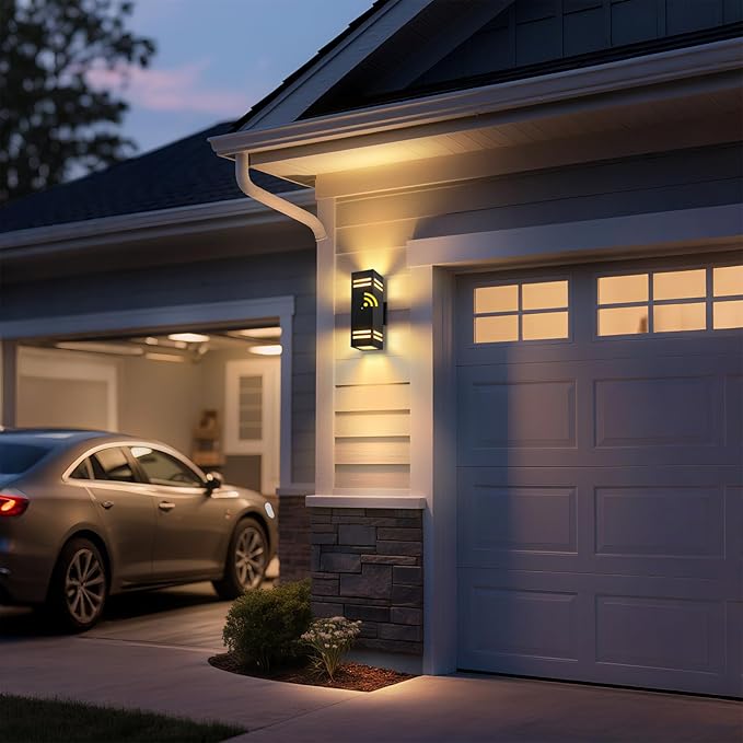 Dusk to Dawn Outdoor Wall Light 2 Pack, Modern Exterior Lighting Fixtures for House, Black Outdoor Sconce Lights with LED Bulbs, Up Down Lights, Outside Garage Lights for House, Porch, Door