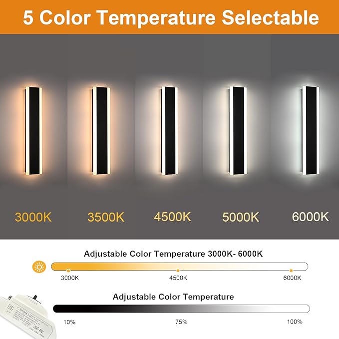 VINLUZ 2 Pack 24in Modern LED Outdoor Light, Garage Sconces Wall Light, IP65 Waterproof Exterior Wall Mount Lighting, Black Outdoor Wall Light Fixtures for House, Patio Courtyard Porch Garden