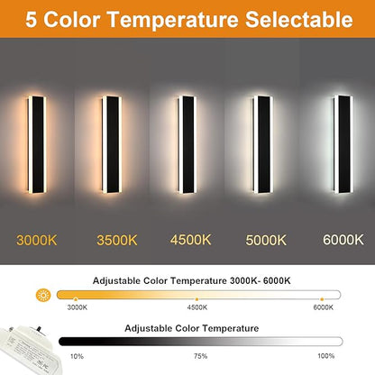 VINLUZ 2 Pack 24in Modern LED Outdoor Light, Garage Sconces Wall Light, IP65 Waterproof Exterior Wall Mount Lighting, Black Outdoor Wall Light Fixtures for House, Patio Courtyard Porch Garden