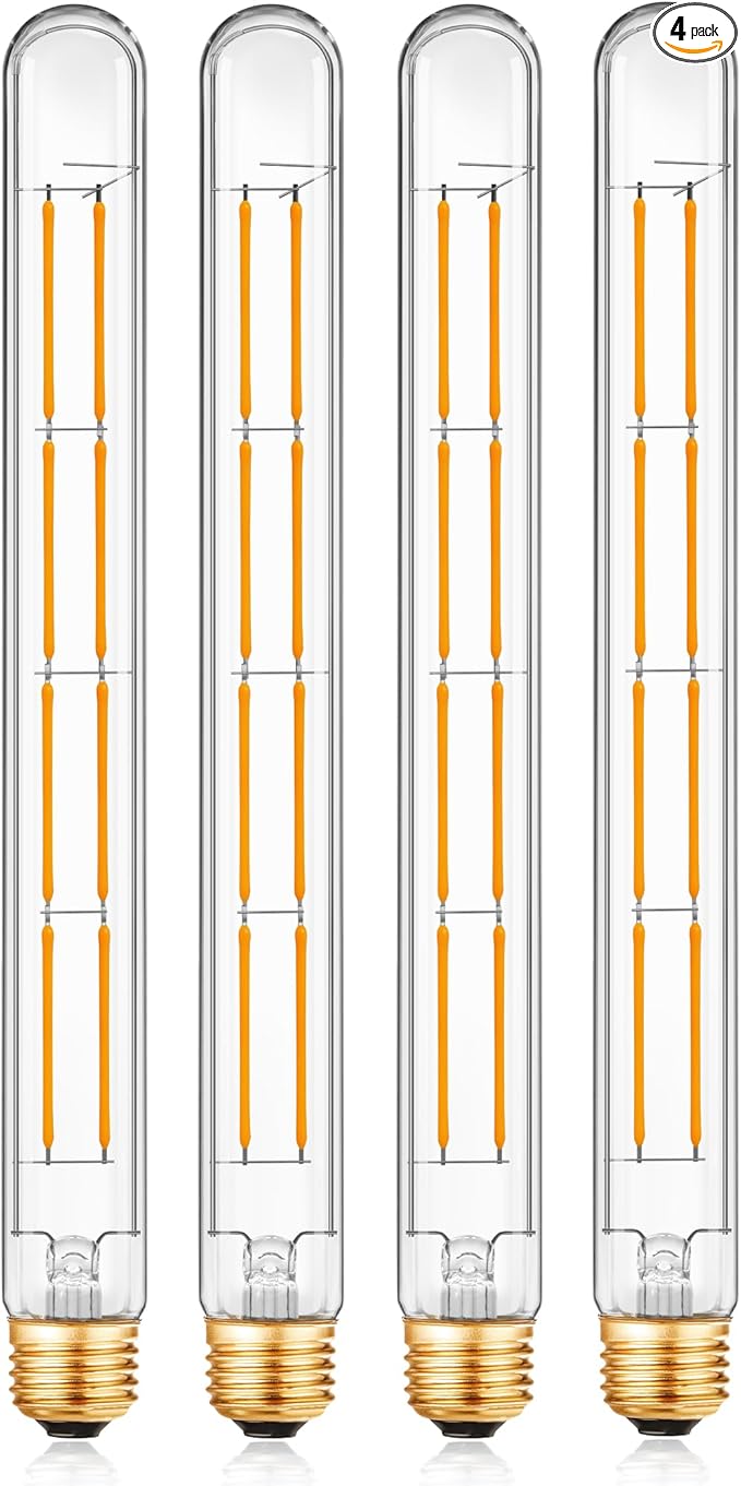 XININSUN T300 Led Bulb, 11.8 Inch Long Tubular Led Light Bulbs, 100Watt Equivalent, 1000lm, Dimmable, Clear Glass, E26 10W T10 LED Edison Tube Lamp Bulb,4 Pack. (10W=100W 2700K)