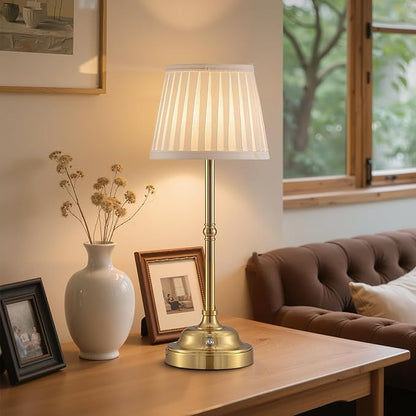 YIEONSHION Portables Cordless Table Lamp, Fabric Shade Desk Lamp, Rechargeable Battery Powered Lighting, Dimmable Light for Dining Room, Bedroom, Bedside, Bar, Night Light, Camping, Balcony