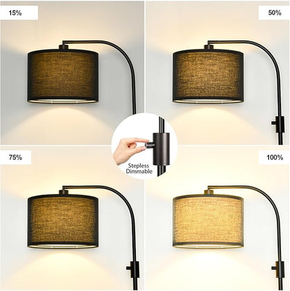 【Upgraded】 Dimmable Black Floor Lamp, 1200 Lumens LED Bulb Included, Arc Floor Lamps for Living Room Modern Standing Lamp with Black Shade, Tall Lamp for Living Room Bedroom Office Reading Room Office