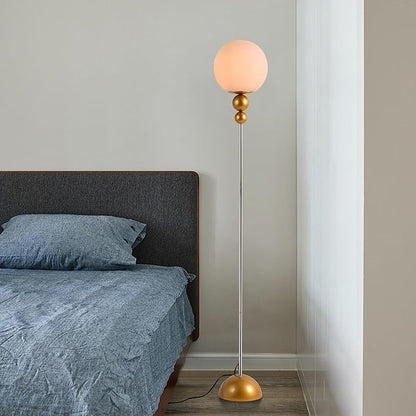 Modern Glass Floor Lamp for Bedroom, 63'' Vintage Mid-Century Floor Lamp with Milky White Frosted Glass Globe Shade for Living Room Corner, Slim Standing Reading Lamp for Office Decor (Gold)