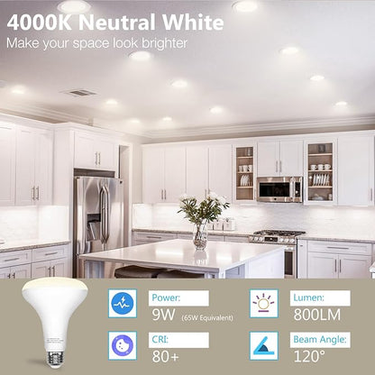 DAYBETTER 24Pack BR30 Led Bulb 65W Equivalent, Dimmable Flood Light Bulbs Indoor, E26 Base, 4000K Neutral White, 9W, 800 LM, Recessed Lighting Bulbs for Ceiling, Recessed Can, Living Room and Kitchen