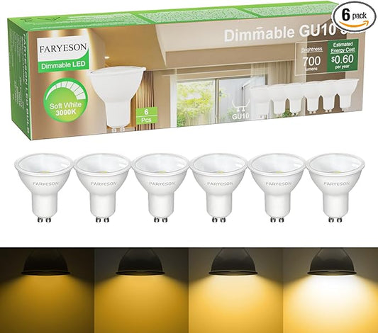 Dimmable GU10 LED Light Bulbs - 5W Energy-Efficient, 700 Lumens Soft White (3000K), 110° Flood Beam, Ideal Replacement for Halogen Bulb in Recessed & Track Lighting, 6-Pack