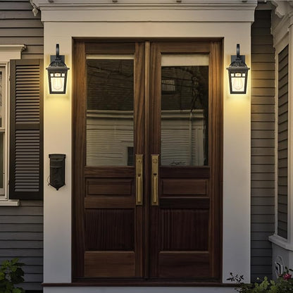 Front Porch Lights Outdoor Wall Lights Exterior Wall Sconce, Matte Black Exterior Light Fixtures with Seeded Glass Farmhouse Outdoor Lighting Fixtures for House Garage Porch Patio, 2 Pack