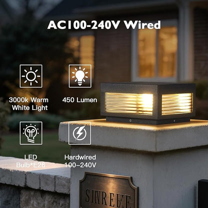 Outdoor Post Lights, 9.84" Hard Wired Column Pillar Light Waterproof Modern Lamp Posts AC100-240V LED Square Lantern for Fence Driveway Patio Garden Backyard